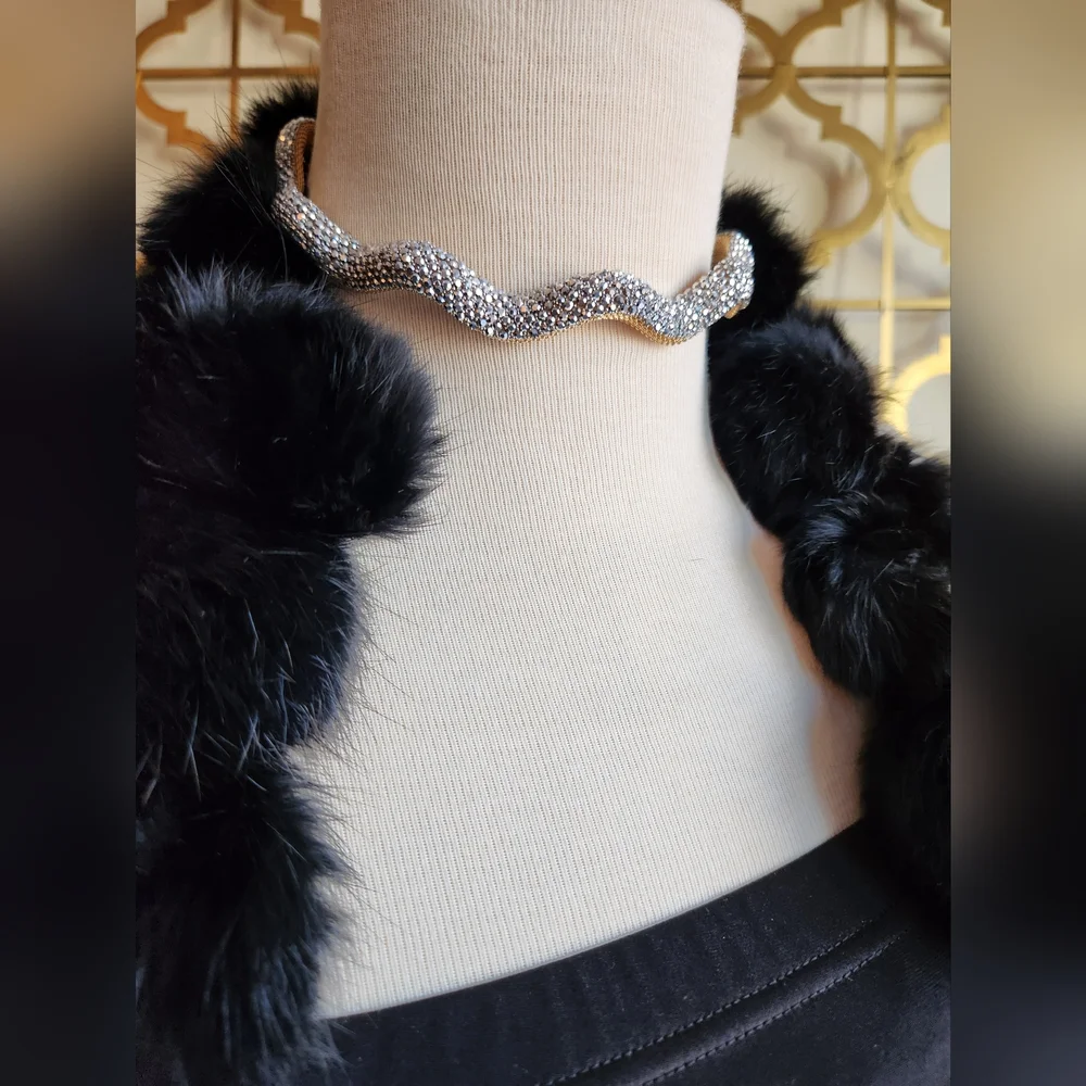 Skinny Collar With Crystals & Goldtone Hardware Statement Necklace - Picture 5 of 14